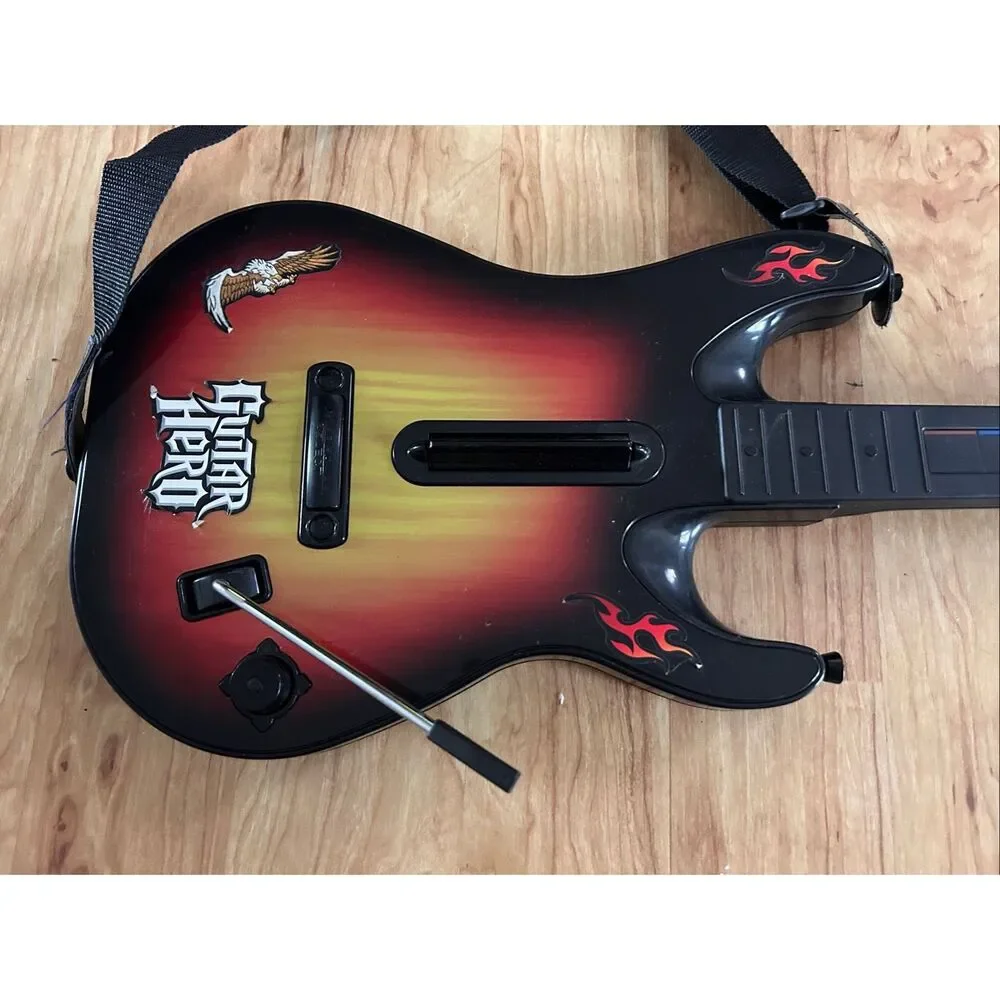 PS2 Guitar Hero Sunburst Red Octane Wireless Controller 95449 No Dongle w Strap